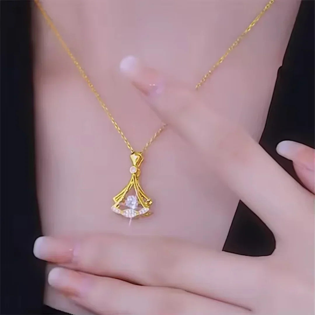 Gold Plated Fan Necklace – Elegant Fashion Jewelry for Women